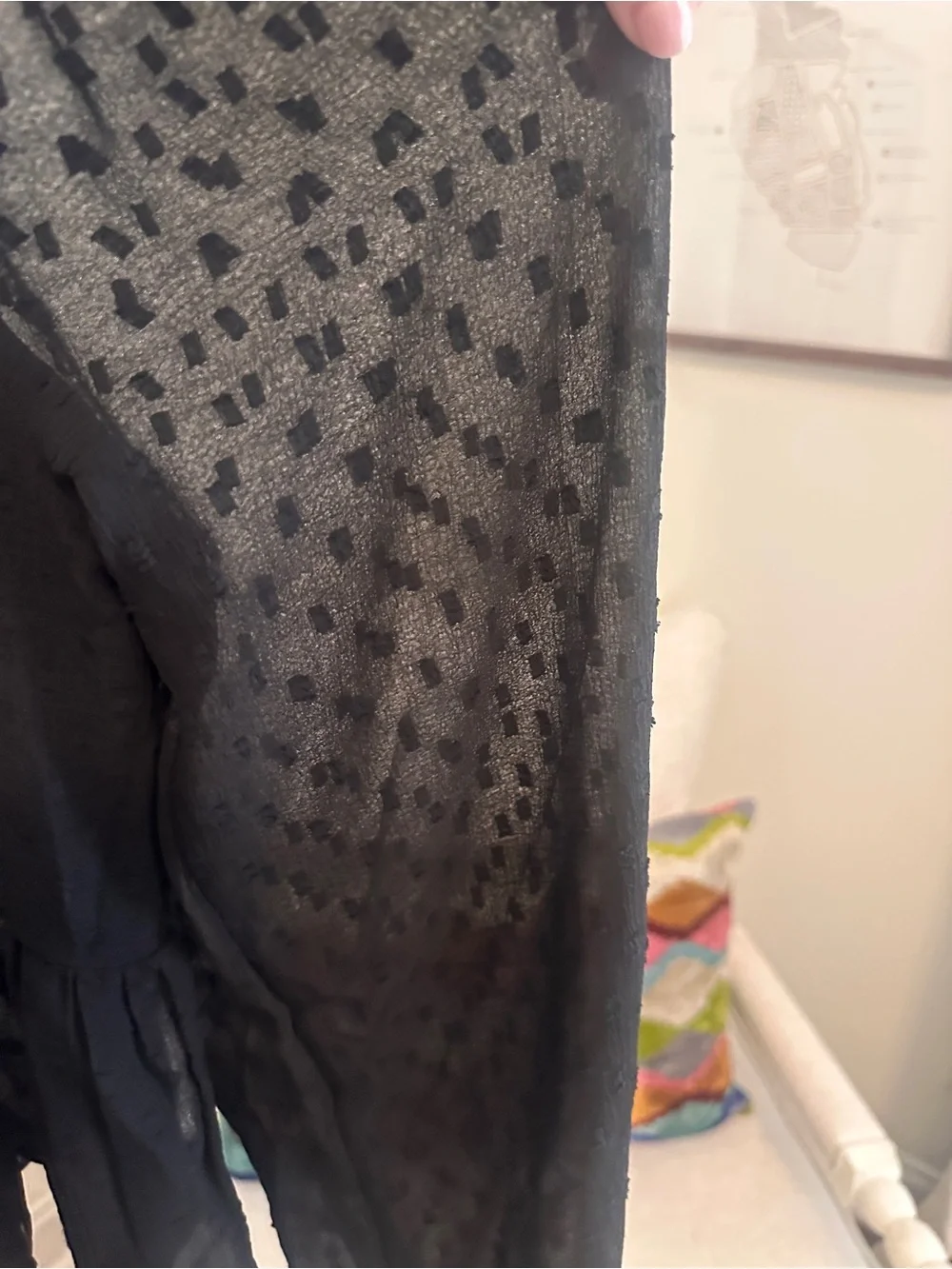 Anthropologie Black Sheer Dot Peplum Long-Sleeve Blouse